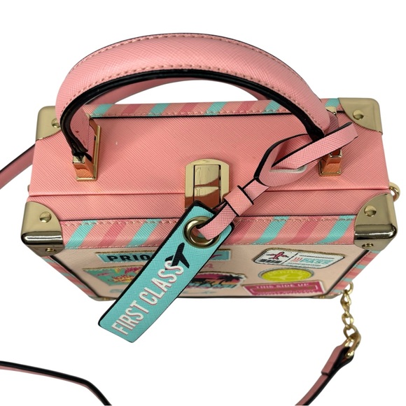 Aldo Pink Bon Voyage Travel Themed Clasp Close Suitcase Luggage Crossbody Purse - Picture 8 of 16